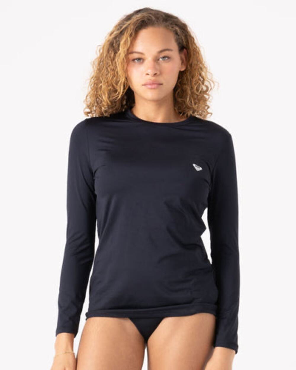 Roxy Enjoy Waves Long Sleeve Crewneck Black Lycra Rashguard Swim Top Size Small